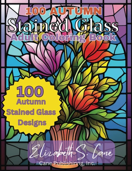 Independently Published 100 Autumn Stained Glass Designs Adult Coloring Book, Pumpkins,Maple Leaves, Harvest ürün görseli 1