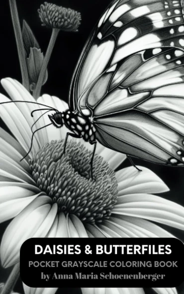 Independently Published Daisies & Butterfiles Pocket Grayscale Coloring Book ürün görseli 1