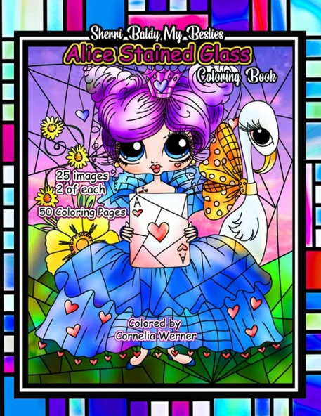 Sherri Baldy My Besties Alice Stained Glass Coloring Book ürün görseli 1