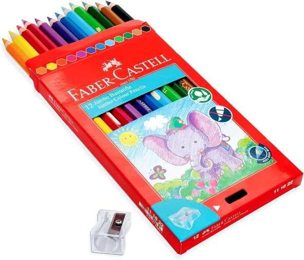 Faber-Castell Boya Kalemi, 12 Renk, Kalın Gövde Uç, Kırılmaya Dirençli Özel Yapıştırma Sistemi, Kolay Açılır, Çocuklar İçin Güvenli ürün görseli 1