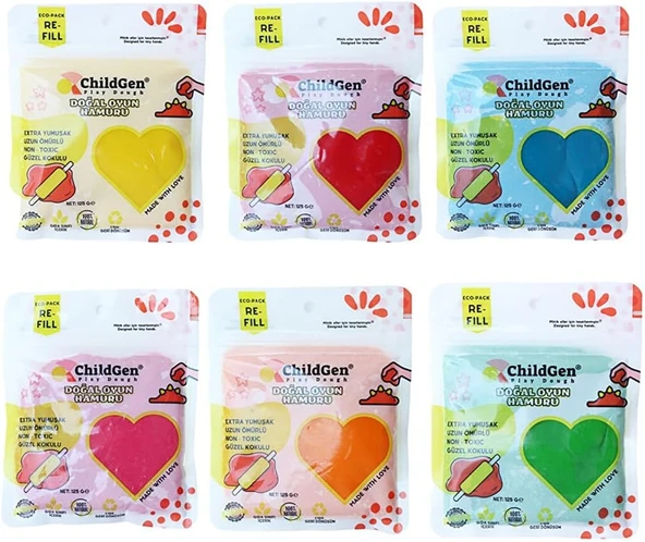 Childgen Ecopack Refill Geri Dönüstürülebilir Paketlerde 6'Li Set 6 Adet 125 Gram Oyun Hamuru ürün görseli 1