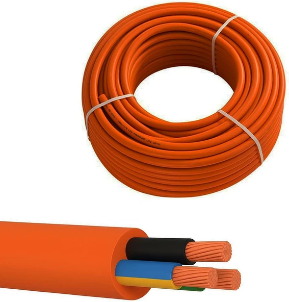 (30 Metre)%100 Bakır Çok Telli 3X2.5 Mm Elektrik Kablosu Turuncu Elektrikli Araç Uygun ürün görseli 1