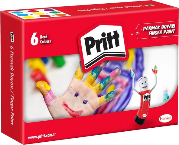 Pritt Parmak Boyaları, Su Bazlı Çocuk Boyası, Kolayca Silinebilir Parmak Boyası, Zararsız Kırtasiye Malzemesi, Yaratıcı Oyun Boyası, 6 Renkli Kutu (6X30Ml) ürün görseli 1