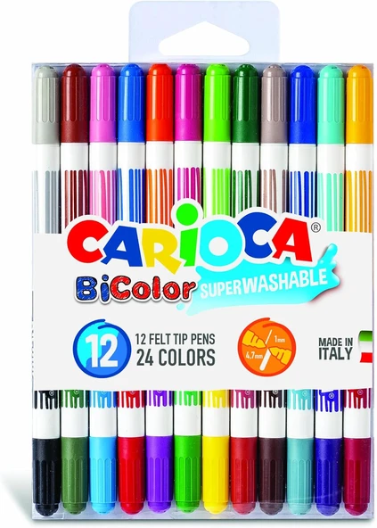 Carioca Bicolor Süper Yıkanabilir Çift Uçlu Keçeli Boya Kalemi 12'Li 24 Renk ürün görseli 1
