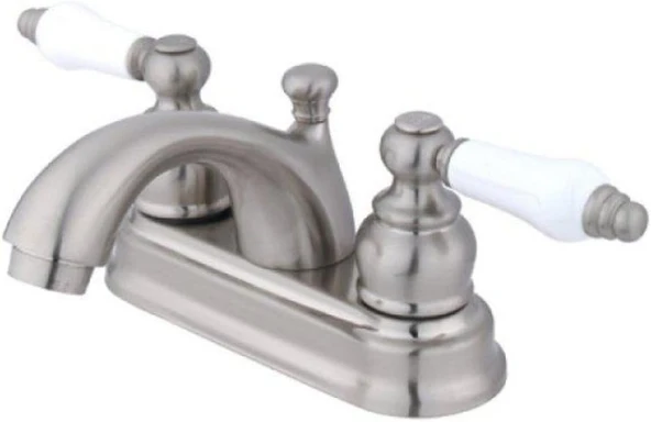 Brass Kb2608Pl 4 İnç Centerset Lavabo Bataryası, Porselen Kol Saplı Fırçalanmış Nikel ürün görseli 1