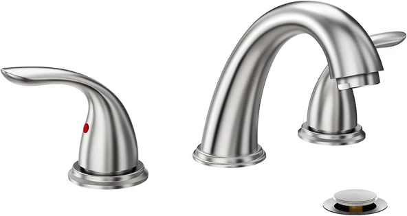 2 Kulp 3 Delikli Güverte Montajı Fırçalanmış Nikel Yaygın Banyo Bataryası Phiestina Tarafından, Paslanmaz Çelik Açılır Tahliye Tahliyesi, Wf008-5-Bn ürün görseli 1