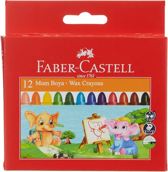 Faber-Castell Süper Yıkanabilir Mum Boya, 12 Renk, Bırakmaz, Boy, Parlak Yoğun Renkler ürün görseli 1