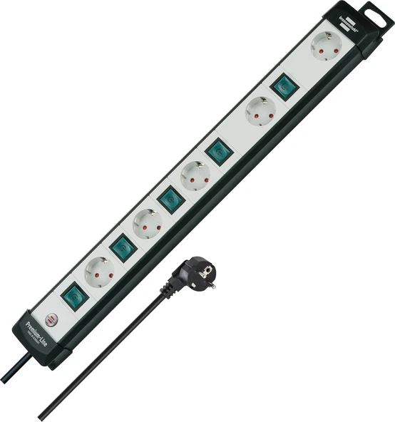 Brennenstuhl Premium-Line, Teknik Çoklu Priz, Tek Tek Çalıştırılabilir Prizler (3 M Kablo) Ile, Renk: Siyah/Açık Gri ürün görseli 1