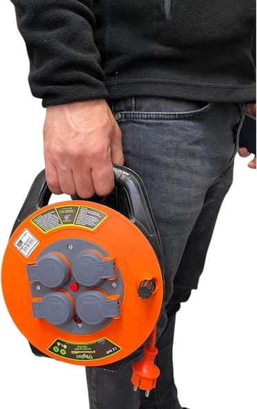 Seyyar Kablo Makarası - 10 Metre Kablo, 3X1.5Mm², Ip44 Kapaklı 4 Prizli, Bylion Taşınabilir Çözümü Çanta Tipi Seyyar Uzatma Kablosu Kamp, Atölye, Bahçe, Garaj, Ev ürün görseli 1