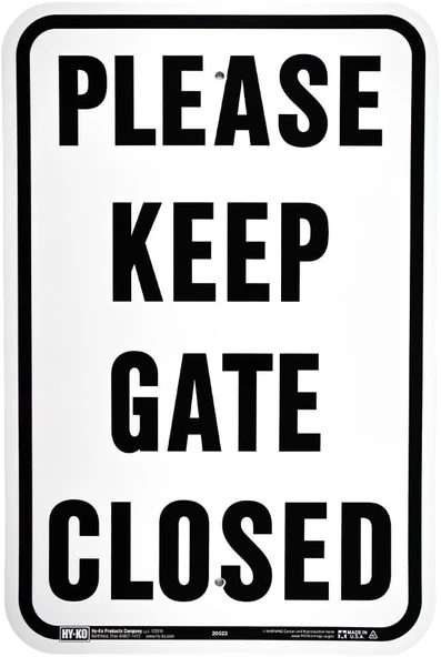 Hy-Ko Products 20523 - "Lütfen Keep Gate Closed" Alüminyum Tabela 40 Cm X 45 Cm Siyah/Beyaz, 1 Adet ürün görseli 1