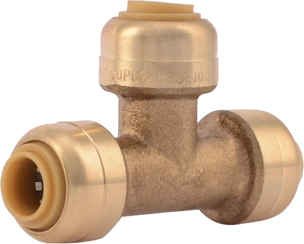 Sharkbite 1/4 Inç (3/8 Inç Od) Tee, Pirinç Tesisat Bağlantısı Bağlantısı Için İtin, Pex Boru, Bakır, Cpvc, Pe-Rt, Hdpe, U358Lfa ürün görseli 1