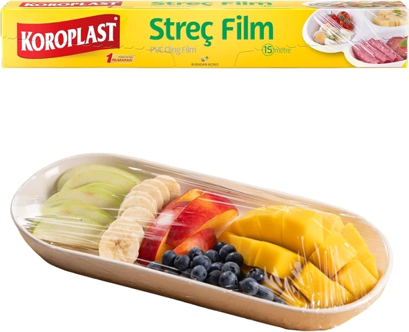 Koroplast Streç Film 15 Metre, Şeffaf Gıda Saklama Streci Bpa İçermez, Koku Hapsi, Kapak Görevi Gören Pratik Kullanım, Taze Gıda Saklamak Için Kullan At Streç Film 15 Metre ürün görseli 1