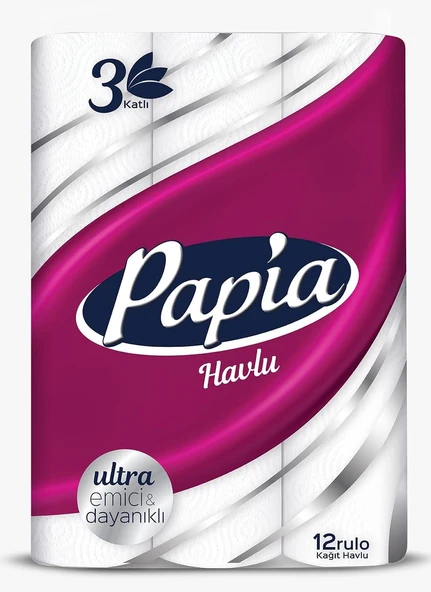 Papia 3 Katlı Emici & Dayanıklı 12'Li Kağıt Havlu (1 X 12 Rulo) ürün görseli 1