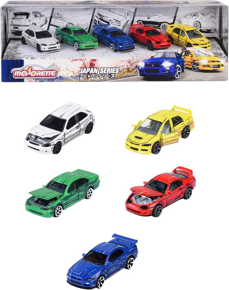 Majorette - Araç Seti Japon (5 Araba) - 5 Adet Metal Oyuncak Araba, Anime Tarzı, Her Biri 7,5 Cm, Koleksiyoncular 3 Yaşından Büyük Çocuklar Için, Serbest Hareket, Süspansiyon Açılacak ürün görseli 1