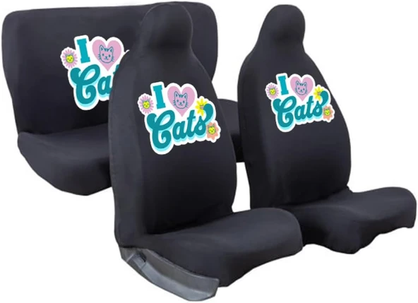 Mirsepet Tasarım Logo Oto Koltuk Kılıfı Bmw 5 İle I Love Cats Baskılı Penye Kumaş Siyah ürün görseli 1