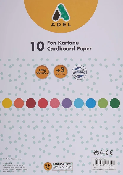 Adel Fon Kartonu, 25X35, Karışık, 10'Lu ürün görseli 1