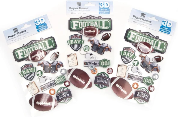 Paper House Productions Stdm-0243E 3D Karton Çıkartma, Futbol Ii (3'Lü Paket) ürün görseli 1