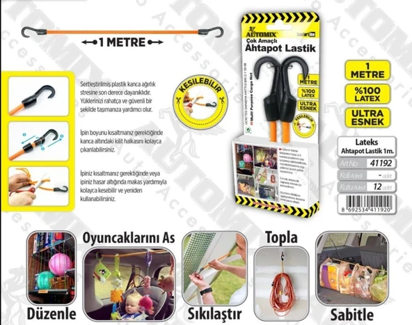 Automix Lateks Ahtapot Lastik 1 M | Çok Amaçlı Elastik Sabitleyici | Dayanıklı Esnek ürün görseli 1