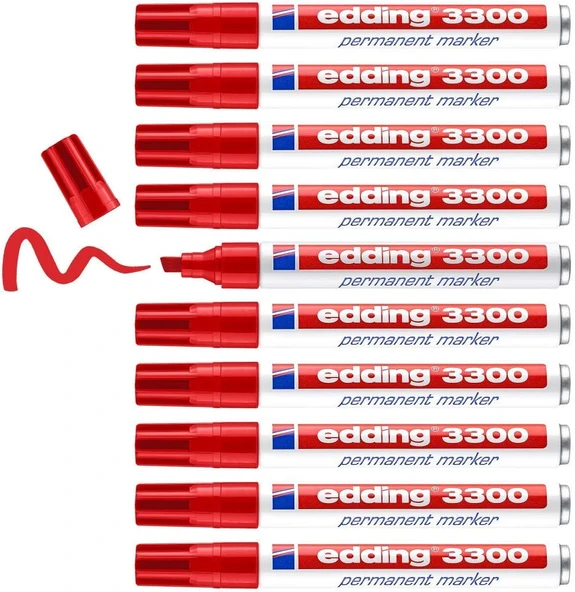 Edding 3300 Permanent Markör - Kırmızı - 10 Kalem - 1-5 Mm Kesik Uçlu ürün görseli 1