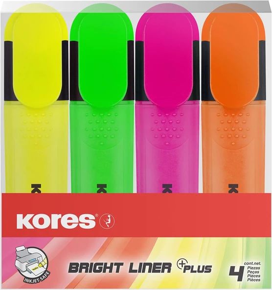 Kores Tm36140 Işaret Kalemlerine 4'Lü Set Bright Liner, Sarı/Yeşil/Turuncu/Pembe ürün görseli 1