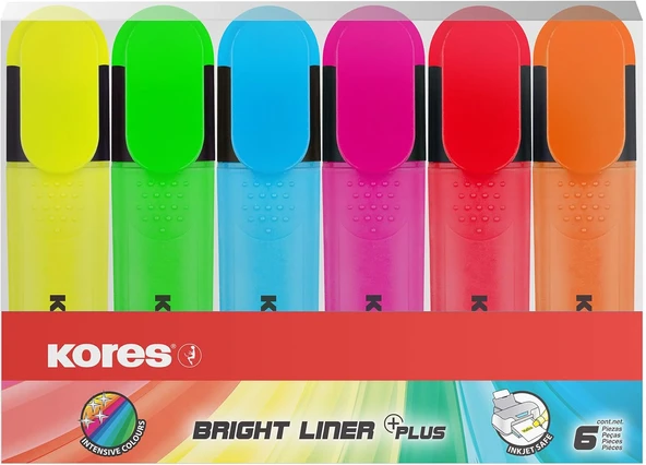 Kores Tm36160 Fosforlu Kalem Seti, 6'Lı Set, Parlak Kalem, Sarı/Yeşil/Turuncu/Pembe/Kırmızı/Mavi ürün görseli 1