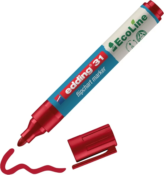 Edding 31 Ecoline Flipchart Kalemi, Kırmızı, 1 Kalem, Yuvarlak Uç, Yeniden Doldurulabilir ürün görseli 1