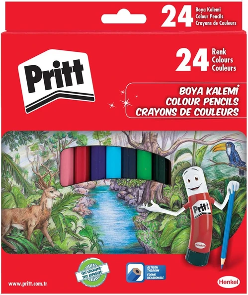 Pritt Kuru Boyalar, Renklerde Boya Kalemi, Açması Kolay Dayanıklı Silinebilir Kalem, Yumuşak Mineli Resim Kalemi, Kaliteli Kırtasiye Malzemesi, 24 Renkli Kalem ürün görseli 1