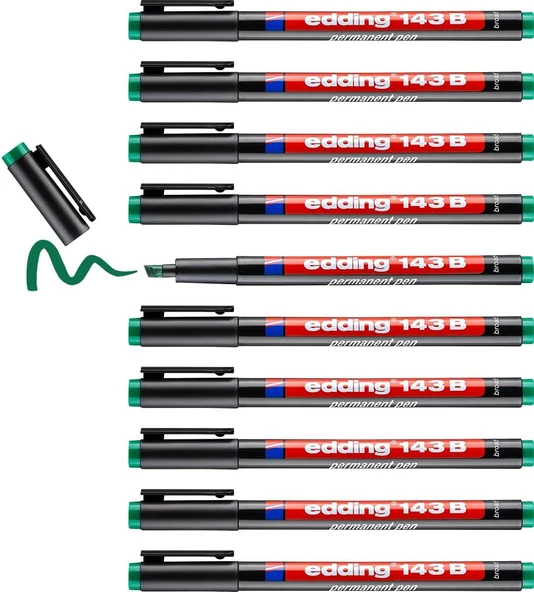Edding 143 B Permanent Kalem - Asetat Kalemi Yeşil - 10 Kalem - Kesik Uç 1-3 Mm ürün görseli 1