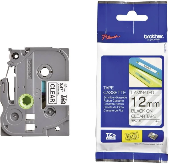 Brother P-Touch Tze-131 Tze-Tape 12Mm Şeffaf Üzeri̇ne Si̇yah Lami̇nasyonlu Eti̇ket ürün görseli 1