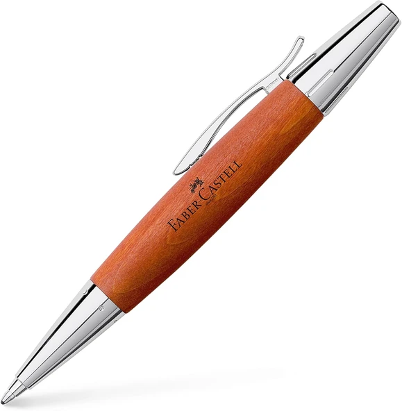 Faber-Castell E-Motion Tükenmez Kalem, Krom/Ahşap Gövde, Mekanizmalı, Kahverengi, B Uç, Yüksek Kapasiteli Siyah Refil ürün görseli 1