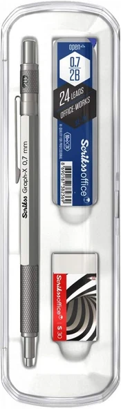 Scrikss Office Graphx 3'Lü Set Mekanik Kurşun Kalem Silgi Min Saten Gri 0.7 Mm ürün görseli 1