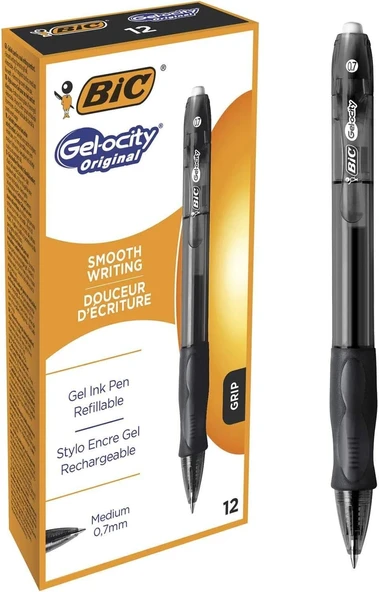 Gel-Ocity Roller Kalemler, Siyah Jel Kalemler, Çizgi Genişliği Orta, Doldurulabilir, 12'Li Paket ürün görseli 1