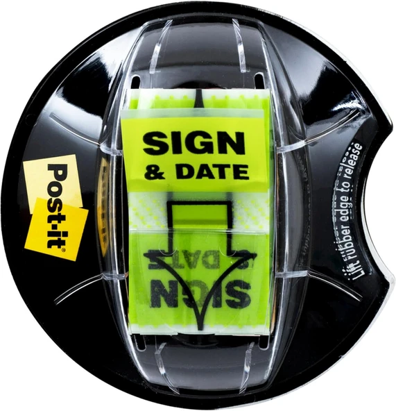 Post-It "Sign And Date" Bayrakları, 200/Masa Kavrama Dispenseri, 1 Dispenser/Paket, 1 "Geniş, Parlak Yeşil (680-Hvsd) ürün görseli 1