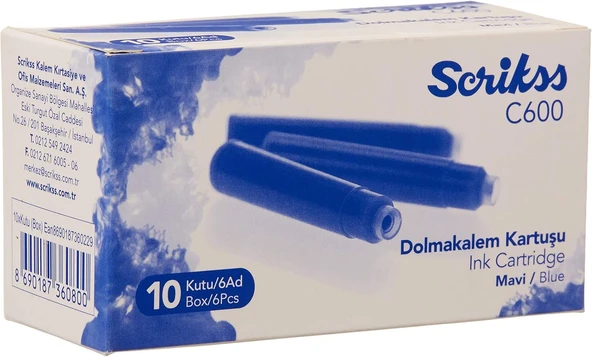 Scrikss Kartuş Dolma Kalem Kartuşu 6'Lı Blister 10'Lu Paket ürün görseli 1