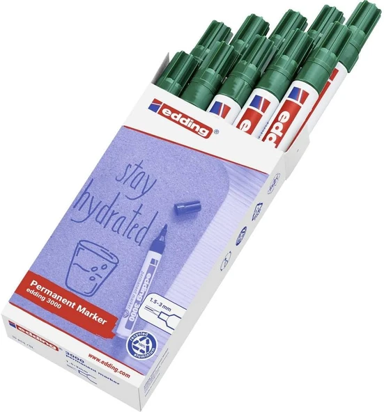 Edding 3000 Permanent Markör Yeşil - 10 Kalem - 1,5-3 Mm Yuvarlak Uç ürün görseli 1