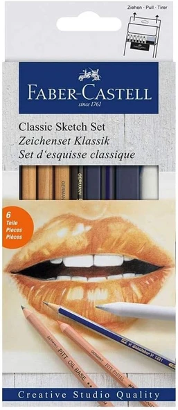 Faber-Castell Klasik Sketch Seti 6 Parça, Goldfaber 2B Kalem, Pitt Monochrome, Pitt Pastel, Karıştırma Kalemi ürün görseli 1