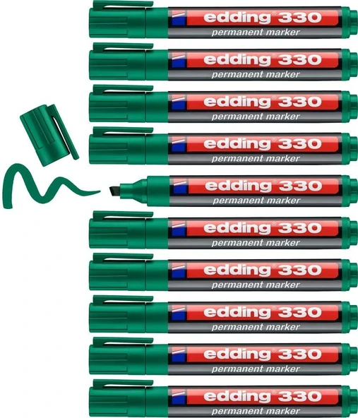 Edding 330 Permanent Markör - Yeşil - 10 Kalem - 1-5 Mm Kesik Uçlu ürün görseli 1