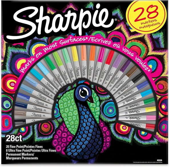 Sharpie Fine Permanent Markör, 28'Li Tavus Kuşu Kutu ürün görseli 1