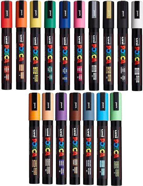 Uni Posca Pc-5 M - 17 Set - Su Bazlı Pigment Mürekkep İşaretleyici, Uç 2,5 Mm ürün görseli 1