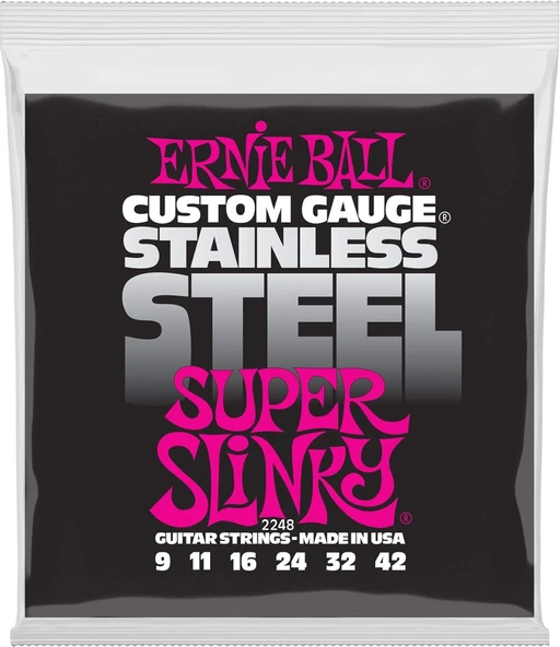 Ernie Ball Süper Slinky Paslanmaz Çelik Yara Elektro Gitar Telleri, Ölçü 9-42 ürün görseli 1