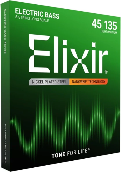 Elixir 14207 Nanoweb Light Medium 5 Telli Bas Gitar Teli (45-135) ürün görseli 1