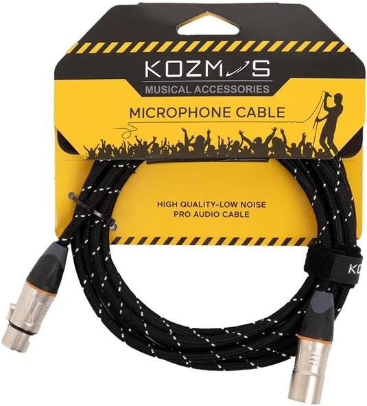 Kozmos Kcl-024-3M Siyah Örgülü Xlr-Xlr Mikrofon Kablosu (Gri Uçlu) ürün görseli 1