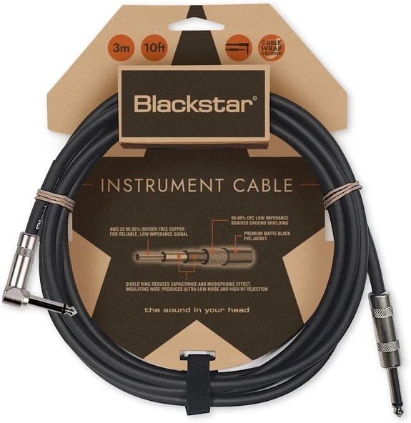 Blackstar Bas/Elektro Gitar/Elektro-Akustik/Klavye/Amp Için (10Ft) Enstrüman Kablosu Düz ¼ "Jack To Angle ¼" (Bscablestd10Ftsa) ürün görseli 1