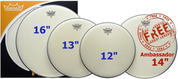 Remo Pp-0112-Ba- Propack 12Inc13Inc14Inc16Inc Ba Coated Kumlu Deri Seti ürün görseli 1