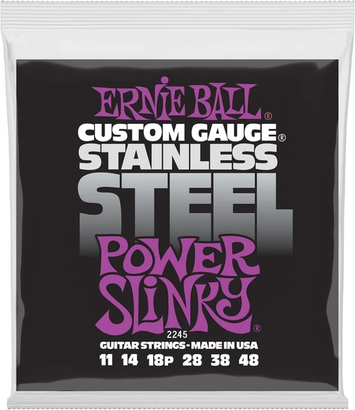 Ernie Ball Power Slinky Paslanmaz Çelik Yara Elektro Gitar Telleri, Ölçü 11-48 ürün görseli 1