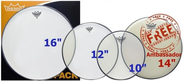 Remo Pp-2320-Ba- Propack 10Inc12Inc16Inc Ba Clear Şeffaf 14Inc Ba Coated Kumlu Deri Seti ürün görseli 1