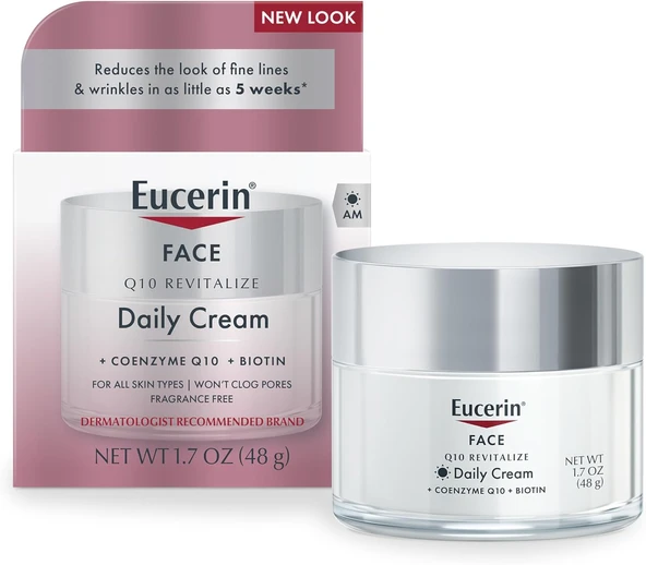 Eucerin Q10 Önleyici Yüz Kremi, Hassas Ciltler Için Kokusuz Yüz Kremi, 1,7 Oz Kavanoz ürün görseli 1