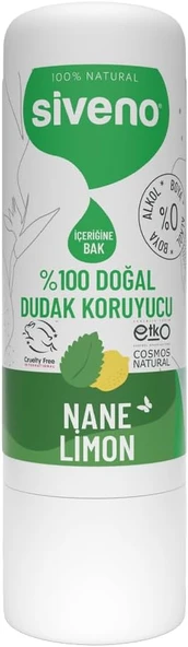 Siveno%100 Doğal Dudak Nane & Limon Bitkisel Lipbalm Nemlendirici Parlatıcı Onarıcı 6 G ürün görseli 1