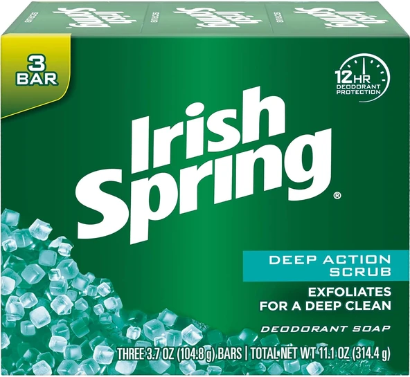 Irish Spring Deep Action Scrub Deodorant Sabun, 3 Adet, Taze, 11 Oz (Ambalaj Değişebilir) ürün görseli 1
