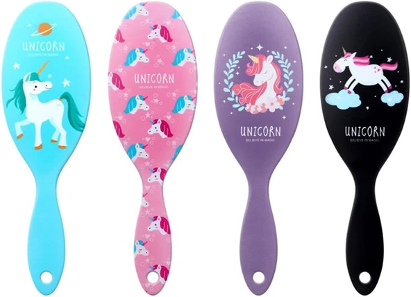 4 Paket Detangler Saç Fırçaları, Antistatik Masaj Tarağı Saç Fırçası, Kadınlar Kızlar Için Kıvırcık Düz, Uzun Veya Kısa Saçlar (Tek Boynuzlu At) ürün görseli 1